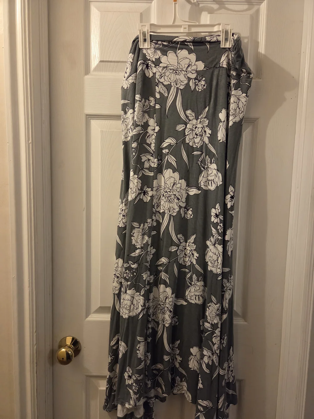 Floral Maxi Skirt - Green with White/ Navy Bloom Print